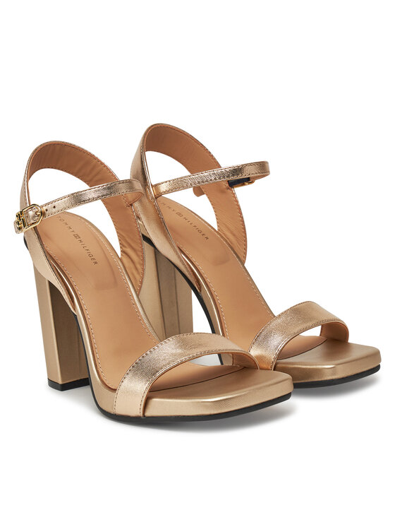 Tommy Hilfiger Sandály Tommy Hilfiger High Heel Golden Leather Sandal FW0FW08674 Zlatá