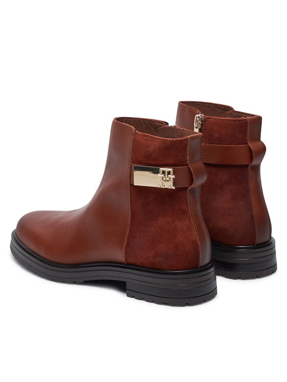 Tommy Hilfiger Botine Tommy Hilfiger Th Logo Leather Mix Chelsea FW0FW08336 Maro
