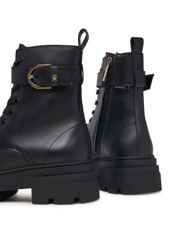 Tommy Hilfiger Trapery Tommy Hilfiger Leather Th Buckled Lace-Up Boot FW0FW09550 Czarny