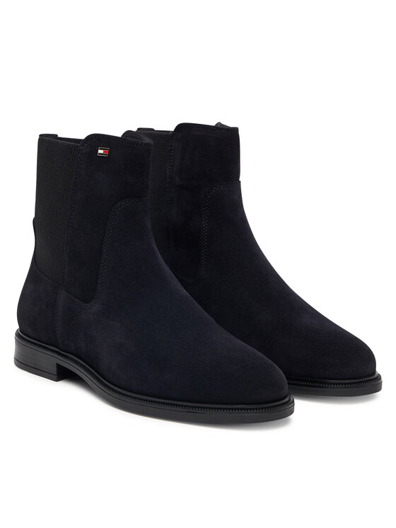 Tommy Hilfiger Sztyblety Tommy Hilfiger Enamel Flag Suede Ankle Chelsea FW0FW09575 Granatowy