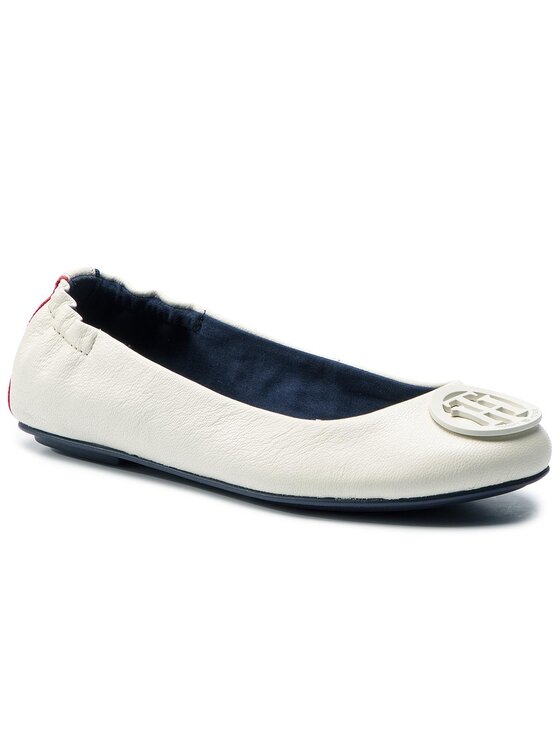 Tommy Hilfiger Balerīnas Tommy Hilfiger Flexible Leather Ballerina FW0FW04073 Balts