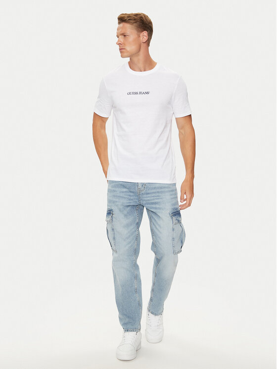 Guess Jeans Guess Jeans Majica M4YI52 K8HM0 Bela Slim Fit