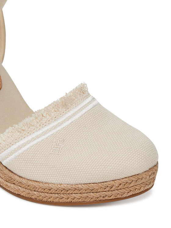 Tommy Hilfiger Espadrile Tommy Hilfiger Fringe Canvas High Wedge FW0FW08878 Écru