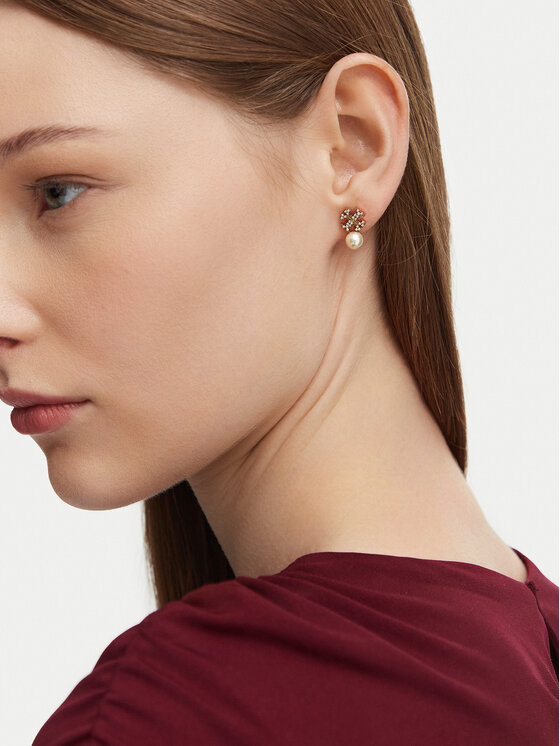 Tory Burch Сережки Tory Burch LOGO AND PEARL STUD EARRINGS 184422 Золотий