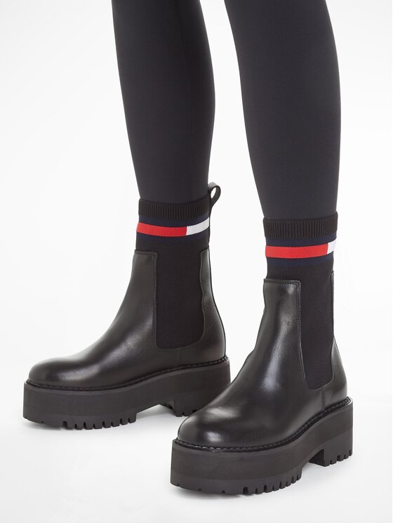 Tommy Jeans Ghete Jodhpur Tommy Jeans Tjw Flatform Chelsea Sock EN0EN02301 Negru