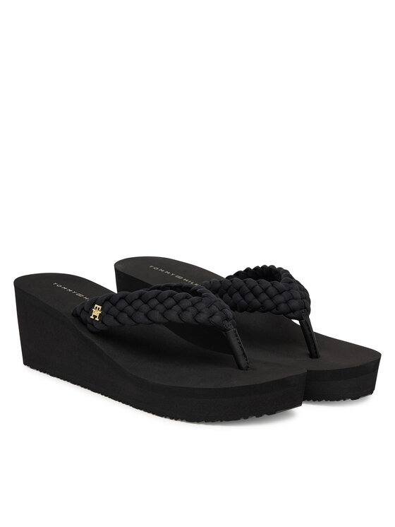 Tommy Hilfiger Čības uz pirksta Tommy Hilfiger Th Wedge Braided Summer Sandal FW0FW09198 Melns