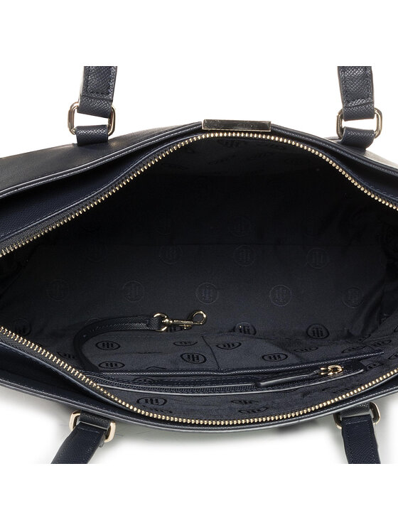 Tommy Hilfiger Ročna torba Tommy Hilfiger Saffiano Tote AW0AW08537 Mornarsko modra