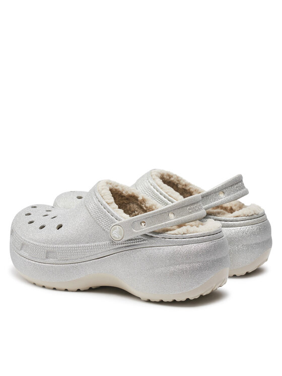 Crocs Шльопанці Crocs Classic Platform Glitter Lined Clog W 210413 Срібний