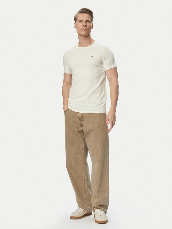 Tommy Jeans Tommy Jeans T-shirt DM0DM04411 Krem Slim Fit