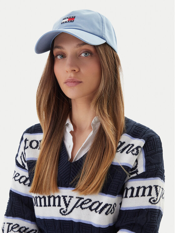 Tommy Jeans Cepure ar nagu Tommy Jeans Heritage Core 5 Panel AW0AW16991 Gaiši zila