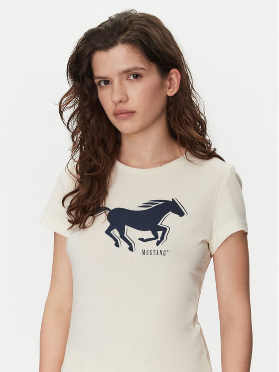 Mustang Mustang T-Shirt Loa 1016136 Εκρού Slim Fit
