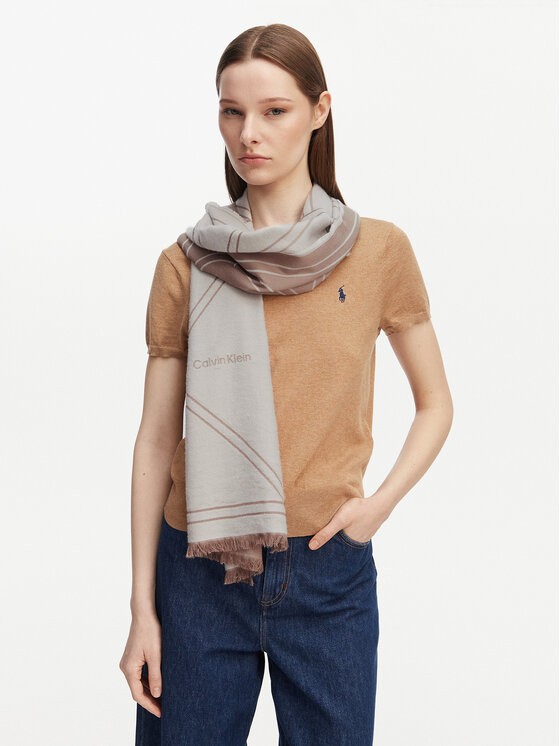 Calvin Klein Scialle Calvin Klein Emblem Repeat Lw Shawl W Fringes LV04F8074G Bianco