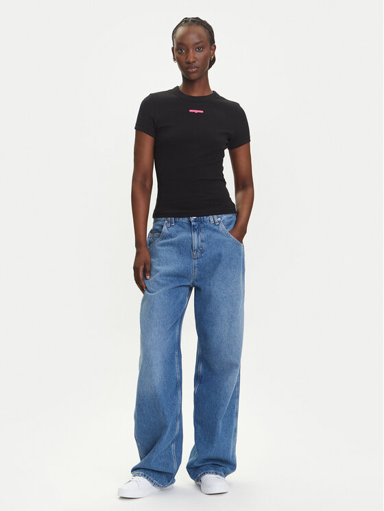 Tommy Jeans Tommy Jeans Majica Script Label DW0DW21402 Črna Slim Fit