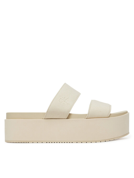 Calvin Klein Jeans Şlapi Calvin Klein Jeans Flatform Sandal Webbing In YW0YW01789 Écru