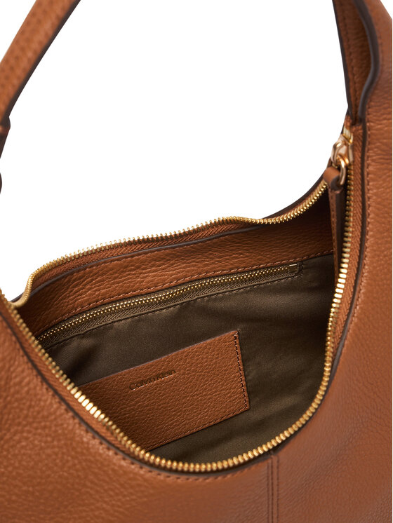 Calvin Klein Дамска чанта Calvin Klein Slouchy Leather Shoulder Bag LV04F3657G Светлокафяв
