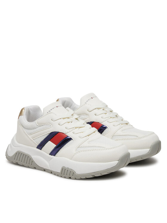 Tommy Hilfiger Sneakersy Tommy Hilfiger Flag Low Cut Lace-Up Sneaker T3A9-33550-1697 S Biela
