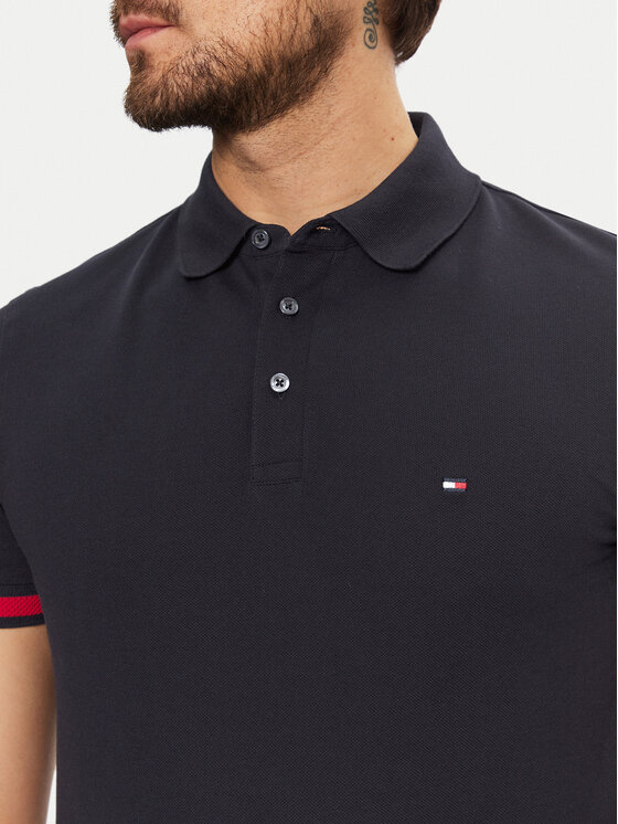Tommy Hilfiger Tommy Hilfiger Pólóing Flag Cuff MW0MW37518 Sötétkék Slim Fit