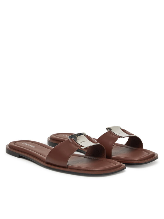 Calvin Klein Παντόφλες Calvin Klein Flat Slide W/Ck Hw Big - Lth HW0HW02482 Καφέ