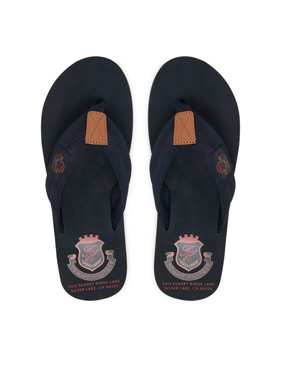 Tommy Hilfiger Šlepetės per pirštą Tommy Hilfiger Patch Hilfiger Beach Sandal FM0FM05804 Tamsiai mėlyna