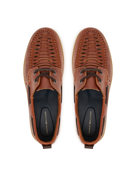 Tommy Hilfiger Pantofi Tommy Hilfiger Hilfiger Braided Lth Boat Shoe FM0FM05892 Maro