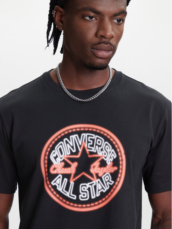 Converse Converse Marškinėliai Neon Sign All Star Patch 10027722-A01 Juoda Regular Fit