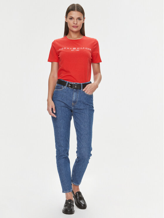 Tommy Hilfiger Tommy Hilfiger Camiseta Logo WW0WW40276 Naranja Regular Fit