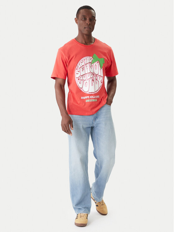 Jack & Jones Jack & Jones Póló Holiday Cartoon 12287550 Piros Relaxed Fit