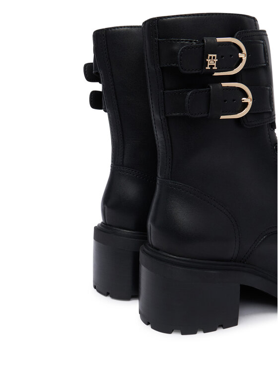 Tommy Hilfiger Kotníková obuv Tommy Hilfiger Block Heel Buckled Lace-Up Boot FW0FW09578 Černá