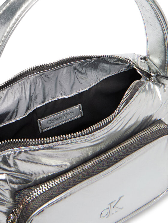 Calvin Klein Ročna torba Calvin Klein Pocket Silver Nylon Small Bag LV04F3443G Srebrna