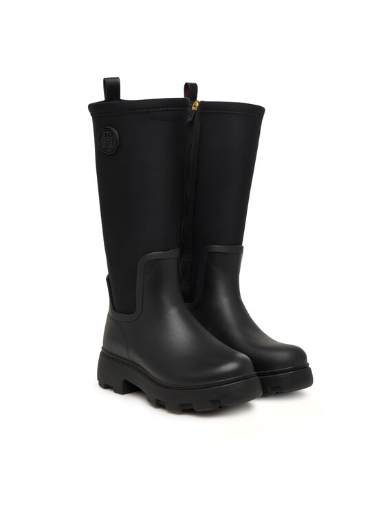 Tommy Hilfiger Gumene čizme Tommy Hilfiger Th Stamp Warm Knee Rain Boot FW0FW09678 Crna