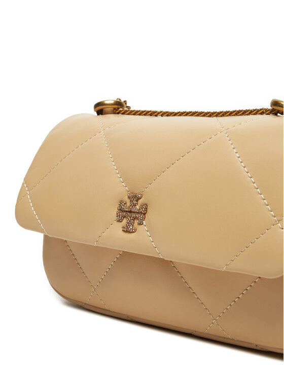 Tory Burch Kabelka Tory Burch Kira Diamond Quilt Pave Mini Flap Bag 161913 Béžová