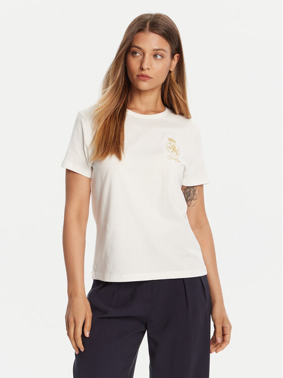 Tommy Hilfiger Tommy Hilfiger Camiseta Gold Crest WW0WW46153 Blanco Regular Fit