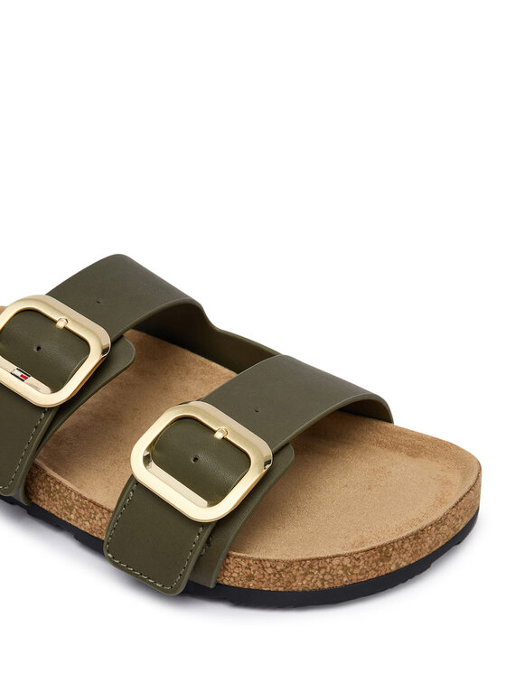 Tommy Hilfiger Nazouváky Tommy Hilfiger Leather Double Strap Cork Sandals FW0FW09118 Zelená