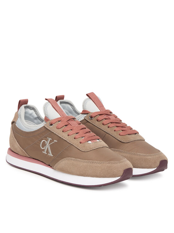 Calvin Klein Sneakersy Calvin Klein Retro Runner Sock Laceup Mix Mat YW0YW02060 Hnědá