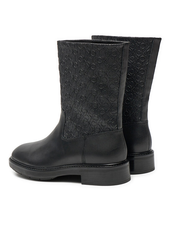 Calvin Klein Škornji Calvin Klein Flat Ankle Boot Mono Mix HW0HW02195 Črna