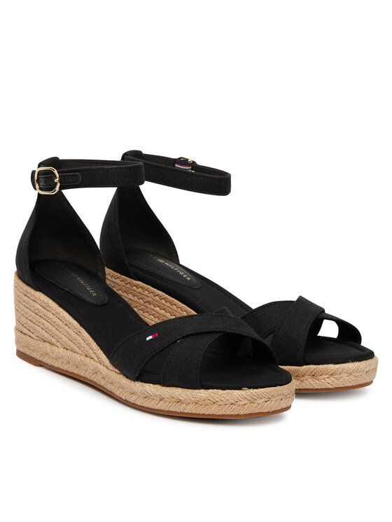 Tommy Hilfiger Espadrilky Tommy Hilfiger Mid Wedge Espad X Cross FW0FW09332 Čierna