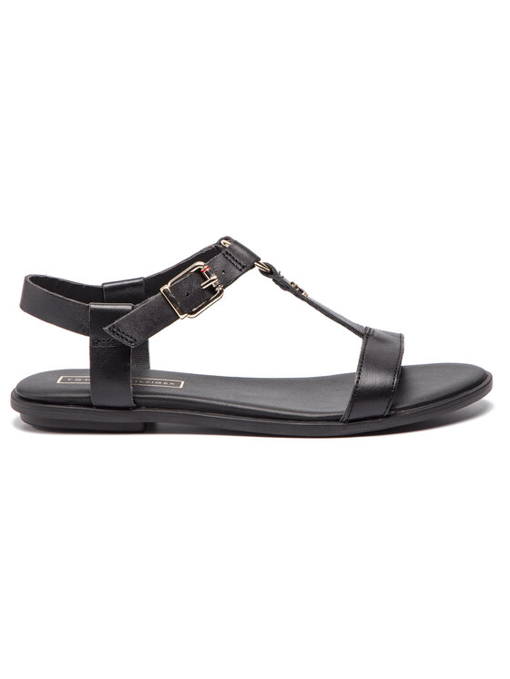 Tommy Hilfiger Сандали Tommy Hilfiger Elevated Leather Flat Sandal FW0FW03946 Черен