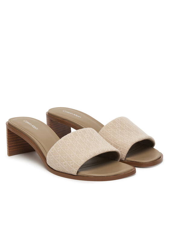 Calvin Klein Šlepetės Calvin Klein Block Heel Sandal Aop HW0HW03016 Smėlio