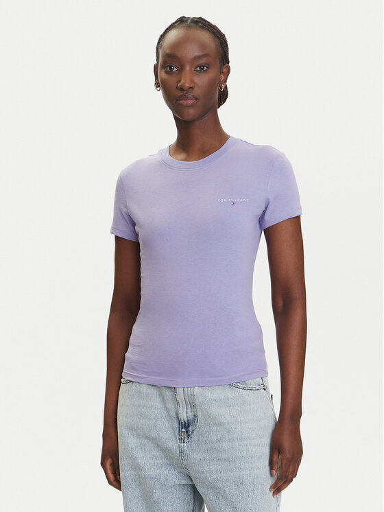 Tommy Jeans Tommy Jeans Marškinėliai Linear DW0DW21164 Violetinė Slim Fit