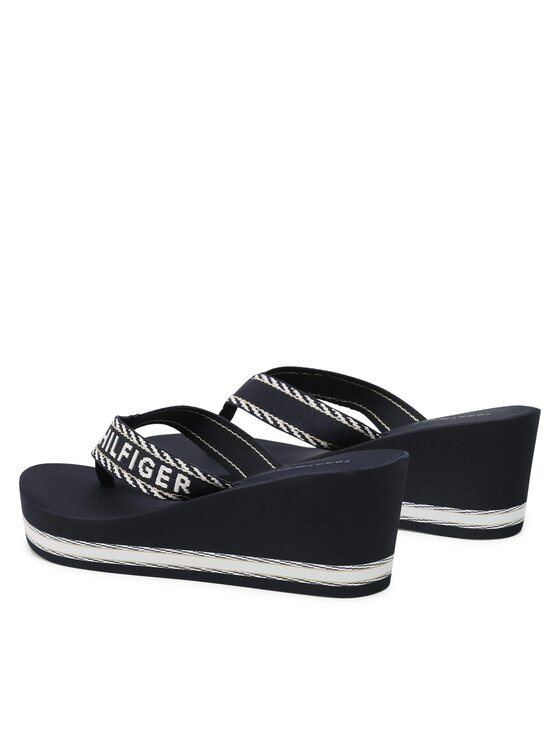Tommy Hilfiger Šlepetės per pirštą Tommy Hilfiger Webbing H Wedge Sandal FW0FW07149 Tamsiai mėlyna