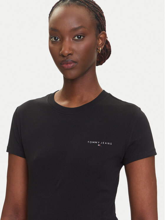 Tommy Jeans Tommy Jeans Marškinėliai Linear DW0DW21164 Juoda Slim Fit