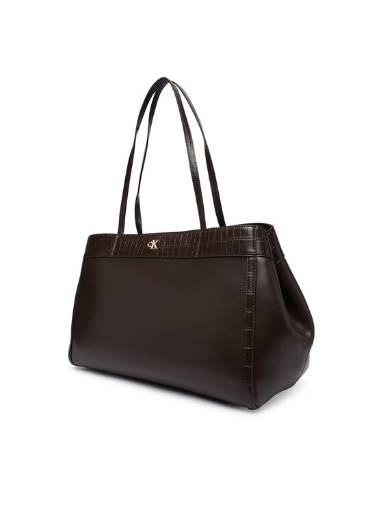 Calvin Klein Rankinė Calvin Klein Ck Croc Snap Large Tote LV04F3904G Tamsiai ruda