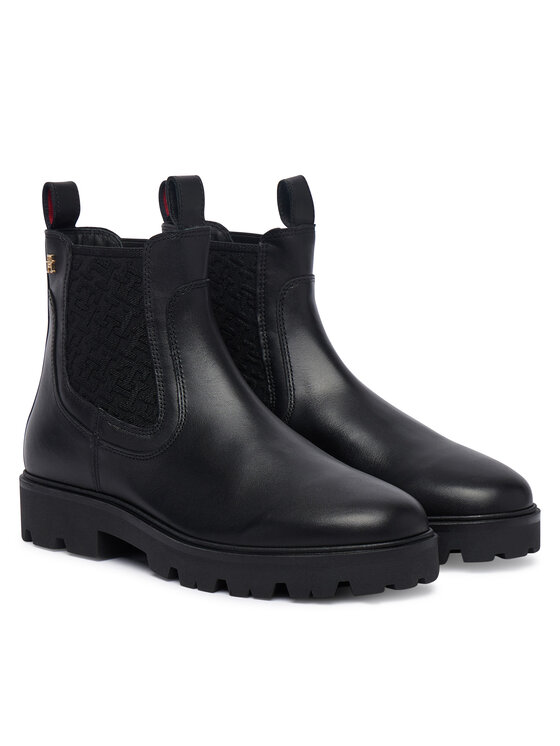 Tommy Hilfiger Μποτάκια με λάστιχο Tommy Hilfiger Th Monogram Leather Chelsea Boot FW0FW09562 Μαύρο