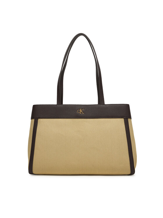 Calvin Klein Torebka Calvin Klein Ck Canvas Medium Tote LV04F3503G Beżowy