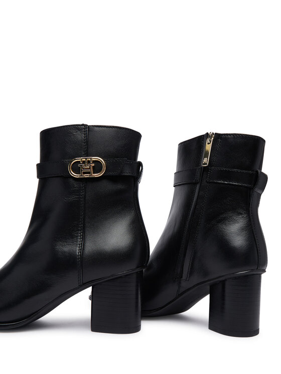 Tommy Hilfiger Боти Tommy Hilfiger Th Strap Leather Block Heel Boot FW0FW09488 Черен