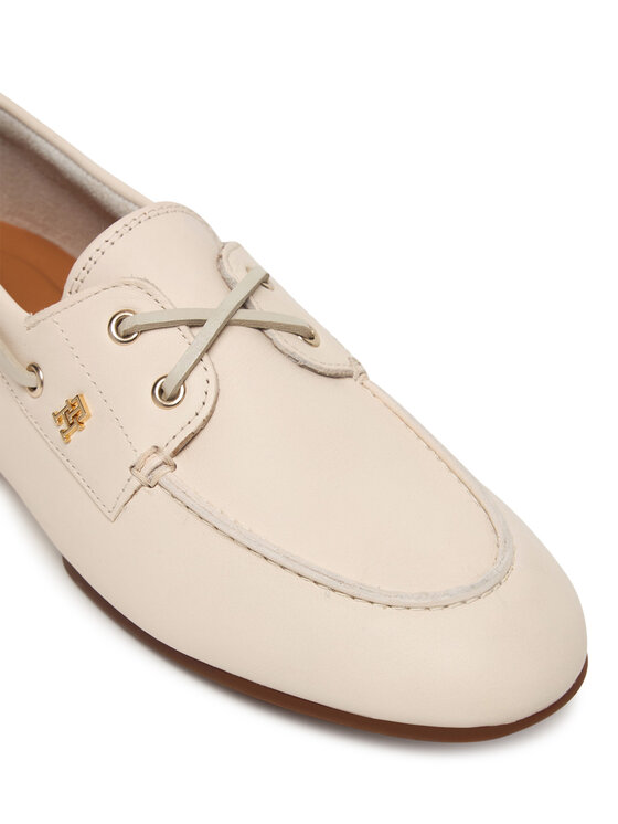 Tommy Hilfiger Polobotky Tommy Hilfiger Th Sleek Leather Boat Shoe FW0FW09148 Écru