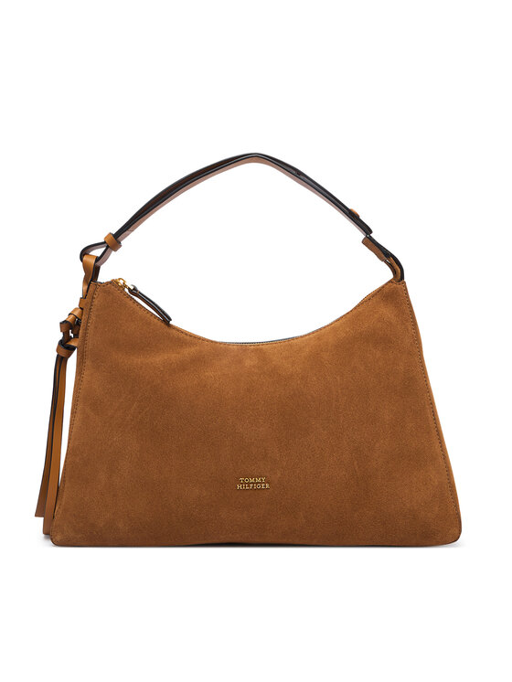 Tommy Hilfiger Borsetta Tommy Hilfiger Th Statement Shoulder Bag Suede AW0AW18824 Marrone