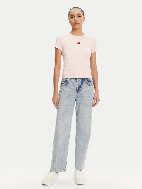 Tommy Jeans Tommy Jeans Póló Badge DW0DW17881 Rózsaszín Slim Fit