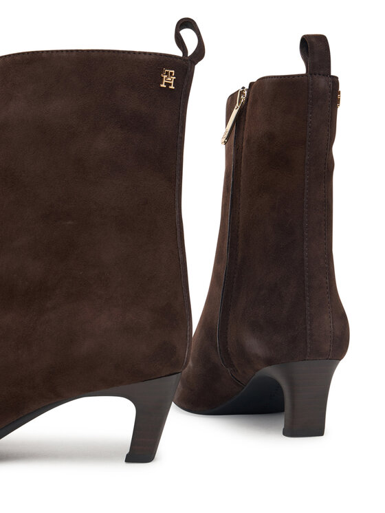 Tommy Hilfiger Škornji Tommy Hilfiger Kitten Heel Suede Ankle Boot FW0FW09670 Temno rjava