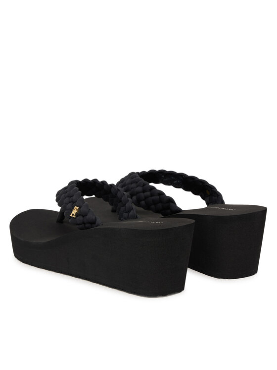 Tommy Hilfiger Japonki Tommy Hilfiger Th Wedge Braided Summer Sandal FW0FW09198 Czarny
